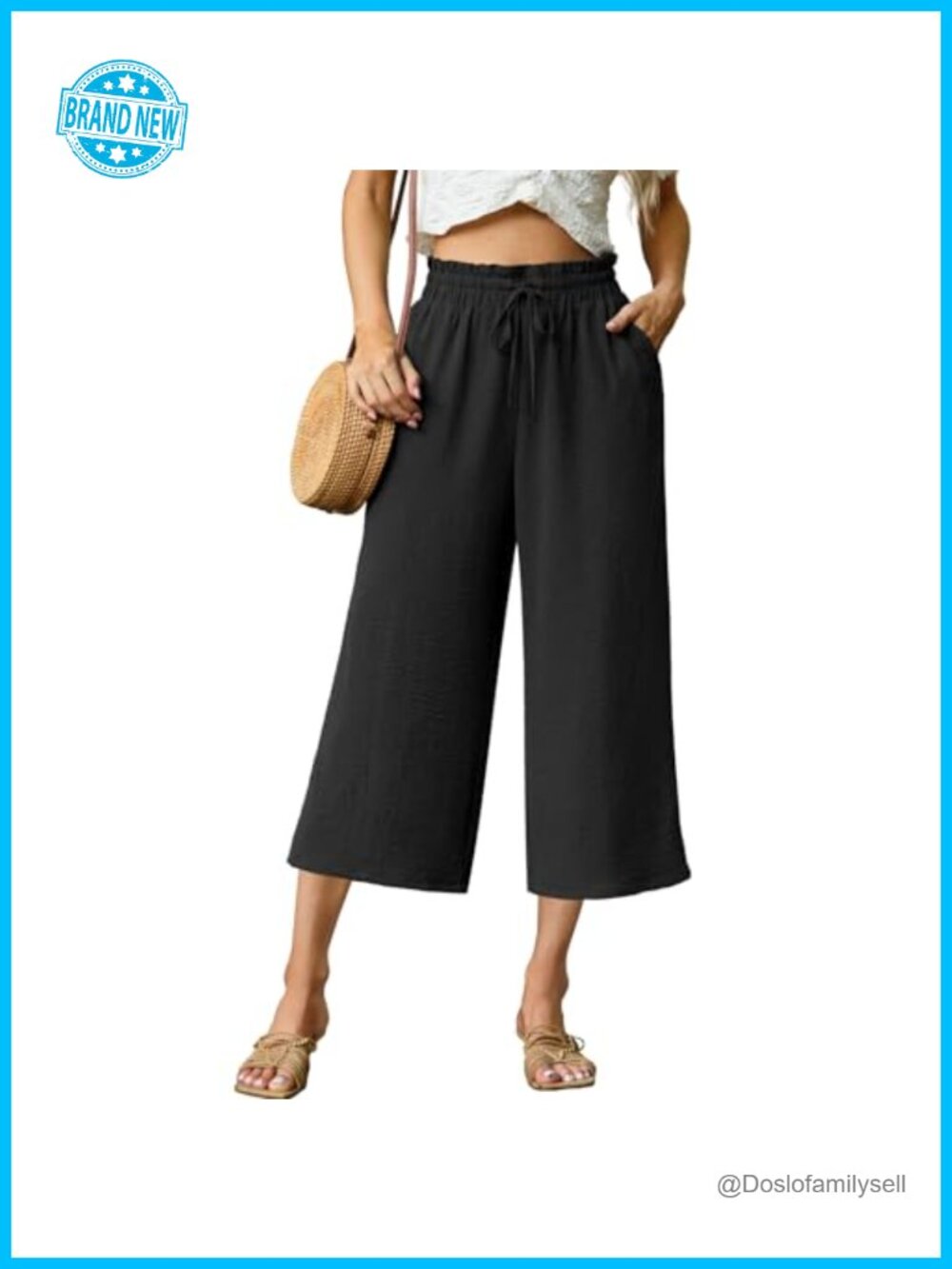 Wide Leg Capri Pants High Waisted Drawstring Lounge Summer Cropped